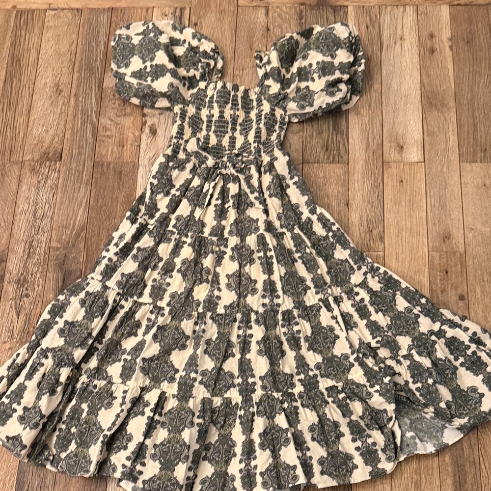 Girls Cream Floral-Print Puff Sleeve Dress